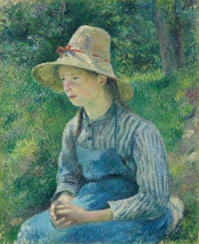 Talonpoikatyttö, jolla on olkihattu tekijältä Camille Pissarro