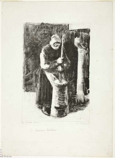 Talonpoikanainen vatkaa maitoa tekijältä Camille Pissarro