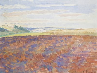 Tutkimus maisemasta, jossa on kynnetty pelto, Eragny-sur-Epte, c1886-1890 tekijältä Camille Pissarro