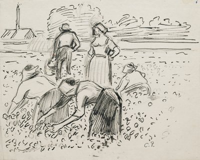Tutkimus viidestä pellolla työskentelevästä talonpoikahahmosta, 1887 tekijältä Camille Pissarro