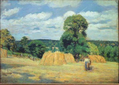 Sadonkorjuu Montfoucaultssa Mayennessa (öljy kankaalle tekijältä Camille Jacob Pissarro