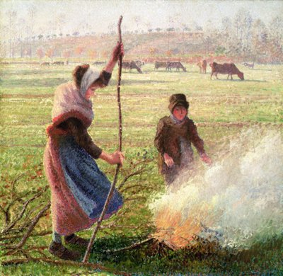 White Frost, nainen rikkoo puuta tekijältä Camille Jacob Pissarro