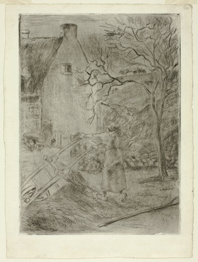 Nainen tyhjentämässä kottikärryä tekijältä Camille Pissarro