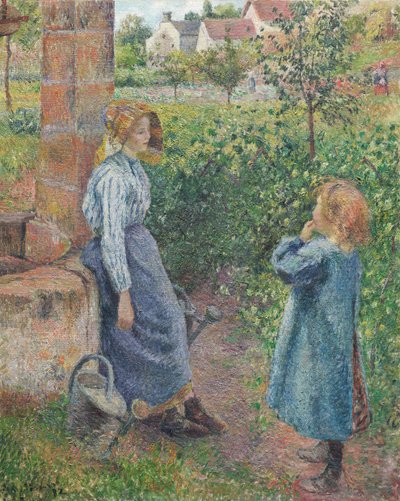 Nainen ja lapsi kaivolla, 1882. tekijältä Camille Pissarro