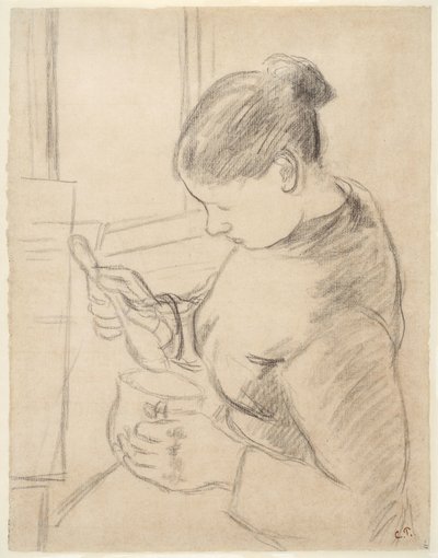 Nuori talonpoika ottaa kahvia tekijältä Camille Pissarro
