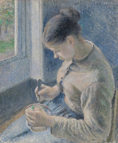Nuori talonpoika juo kahvia, 1881. tekijältä Camille Pissarro
