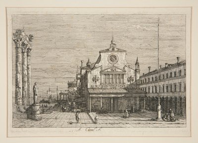 Kuvitteellinen näkymä S. Giacomo di Rialtoon, sarjasta Vedute (Views) tekijältä Canaletto (Giovanni Antonio Canal)
