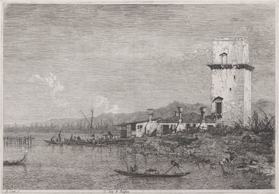 La Torre di Malghera (Malgheran torni), sarjasta Vedute (Näkymät) tekijältä Canaletto (Giovanni Antonio Canal)