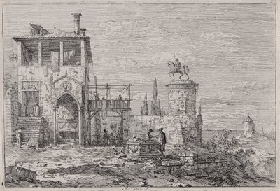 Ratsastusmonumentti sarjasta Vedute (Näkymät) tekijältä Canaletto (Giovanni Antonio Canal)