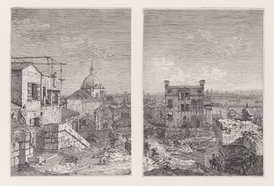 Talo, jossa on kirjoitus, sarjasta Vedute (Näkymät) tekijältä Canaletto (Giovanni Antonio Canal)