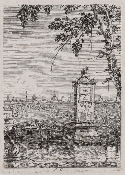 Pieni monumentti sarjasta Vedute (Näkymät) tekijältä Canaletto (Giovanni Antonio Canal)