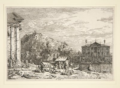 The Market at Dolo, sarjasta Vedute (Views) tekijältä Canaletto (Giovanni Antonio Canal)