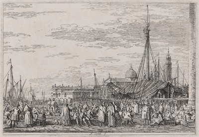 The Market on the Molo, sarjasta Vedute (Views) tekijältä Canaletto (Giovanni Antonio Canal)
