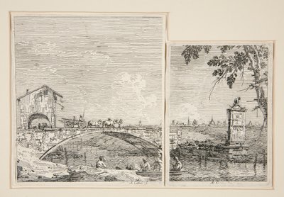Wagon Passing a Bridge, sarjasta Vedute (Views) tekijältä Canaletto (Giovanni Antonio Canal)