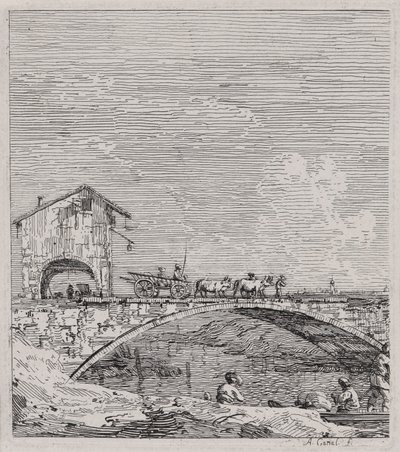 Wagon Passing a Bridge, sarjasta Vedute (Views) tekijältä Canaletto (Giovanni Antonio Canal)