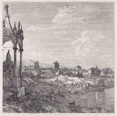 Näkymä kaupunkiin piispan kanssa tekijältä Canaletto (Giovanni Antonio Canal)