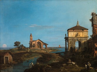 Saari laguunissa, jossa on portti ja kirkko tekijältä Canaletto