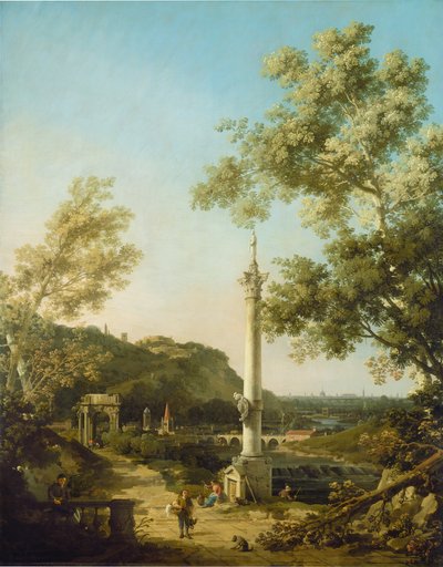 Englantilainen maisema capriccio sarakkeella, n. 1754. tekijältä Canaletto