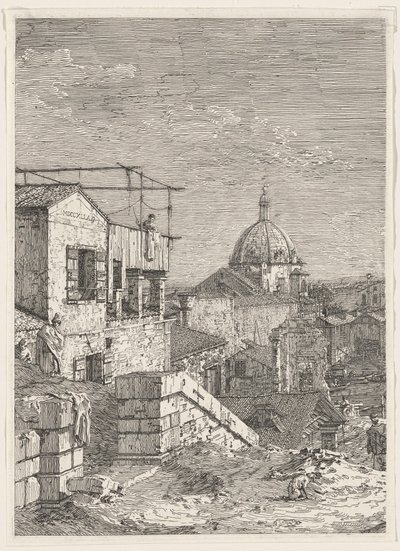 Kuvitteellinen näkymä Venetsiaan (vasen osa) tekijältä Canaletto