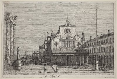 Kuvitteellinen näkymä San Giacomo di Rialtosta tekijältä Canaletto