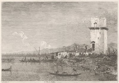 La Torre di Malghera Kasvot olemassa olevissa ja keksityissä paikoissa (sarjan nimi) Vedute altre prese da i Luoghi altre ideate da Antonio Canal (sarjan nimi) tekijältä Canaletto