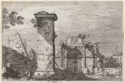 Maisema raunioineen monumentteineen tekijältä Canaletto