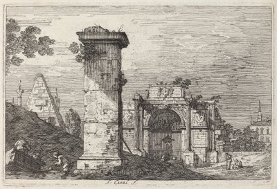 Maisema raunioineen monumentteineen tekijältä Canaletto