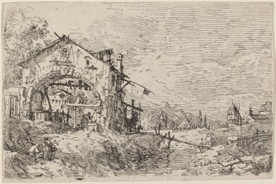 Maisema naisen kanssa kaivossa tekijältä Canaletto