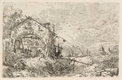 Maisema, jossa nainen on kaivolla tekijältä Canaletto