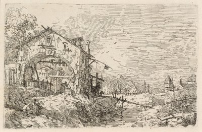 Maisema naisen kanssa kaivossa, c. 1740. tekijältä Canaletto