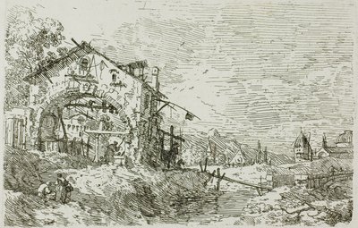 Maisema naisen kanssa kaivossa, Vedutelta tekijältä Canaletto