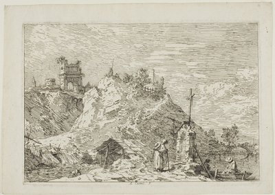 Maisema pyhiinvaeltajan kanssa rukouksessa, Vedutesta tekijältä Canaletto