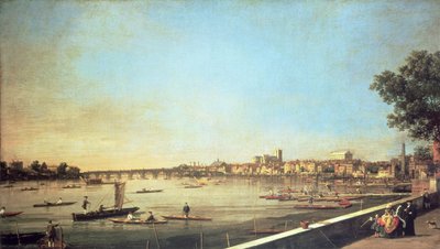 Lontoo, Thames Westminsterissä ja Whitehall Somerset Housen terassilta, n. 1750-51 tekijältä Giovanni Antonio Canal