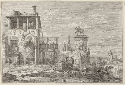 Ratsastusmonumentti, n. 17351746. tekijältä Canaletto