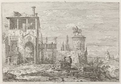 Ratsastusmonumentti [ylhäällä oikealla] tekijältä Canaletto
