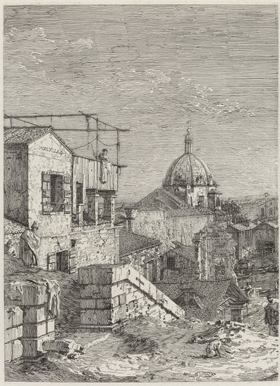 Talo, jossa on kirjoitus [vasemmalla] tekijältä Canaletto