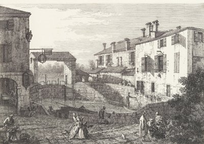 Dolon lukot, soikea altaan, jonka keskellä on veneitä, molemmilla puolilla rakennuksia..., 1735-46. tekijältä Canaletto