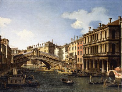 Rialton silta, Venetsia, etelästä Saksin prinssin aluksella hänen vierailunsa aikana vuonna 1740, tekijältä Giovanni Antonio Canal