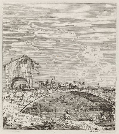 Sillan yli kulkeva vaunu, n. 17351746. tekijältä Canaletto