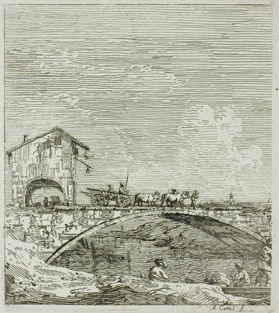 Vaunu, joka kulkee sillan yli, Vedutesta tekijältä Canaletto