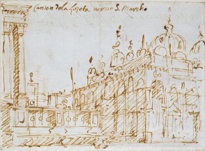 Venetsia: Pyhän Markuksen kirkko ja Loggetta, 1700-luvun puoliväli tekijältä Canaletto