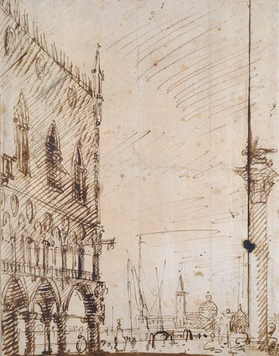 Venetsia: Dogen palatsin lounaiskulma, 1700-luvun alku tekijältä Canaletto