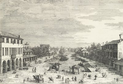 Näkymä Mestreen, vasemmalla olevaan majataloon ja muihin kanavan varrella oleviin rakennuksiin, Näkymä..., 1735-46. tekijältä Canaletto