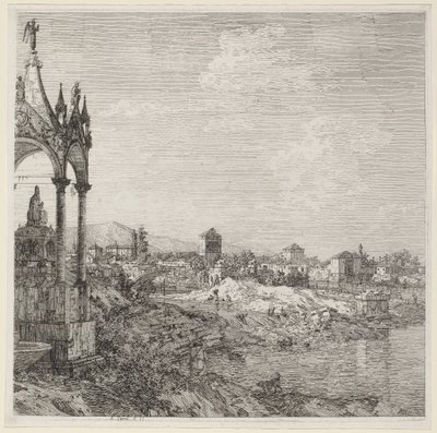 Näkymä kaupunkiin, jossa on piispan hauta tekijältä Canaletto