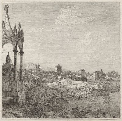 Näkymä kaupunkiin, jossa on piispan hauta tekijältä Canaletto