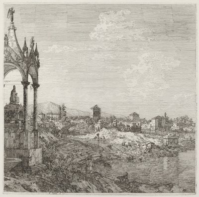 Näkymä kaupunkiin, jossa on piispan hauta, n. 17351746. tekijältä Canaletto