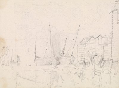 Luonnos rantapurjeveneistä ja paalumökeistä, Hastings tekijältä Capt. Thomas Hastings