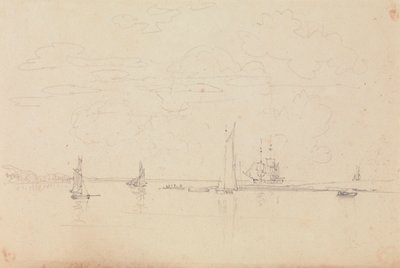 Luonnos purjeveneistä satamassa tekijältä Capt. Thomas Hastings