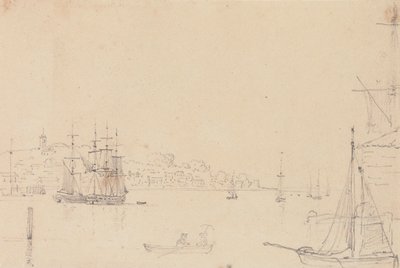 Luonnos laivoista lähellä West Cowesia, Isle of Wight tekijältä Capt. Thomas Hastings