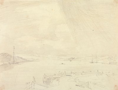Luonnos merenrantamaisemasta, jossa on laituri etualalla, Isle of Wight tekijältä Capt. Thomas Hastings